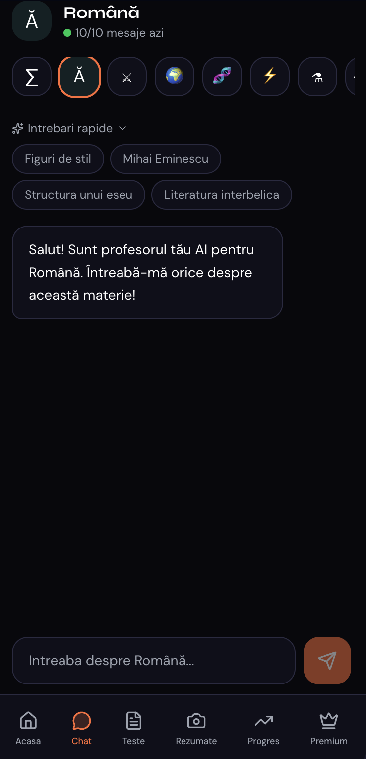 Chat cu profesorul AI din aplicația BACsmart